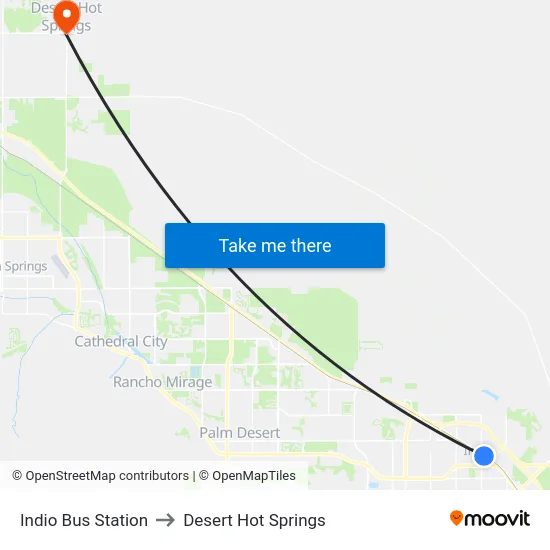 Indio Bus Station to Desert Hot Springs map