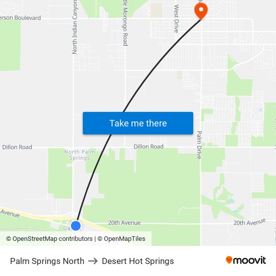 Palm Springs North to Desert Hot Springs map