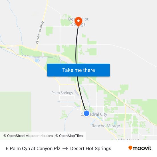 E Palm Cyn at Canyon Plz to Desert Hot Springs map