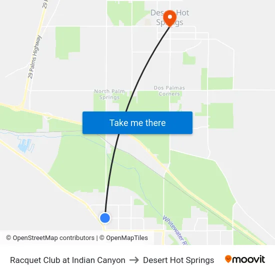 Racquet Club at Indian Canyon to Desert Hot Springs map