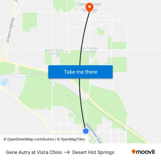 Gene Autry at Vista Chino to Desert Hot Springs map