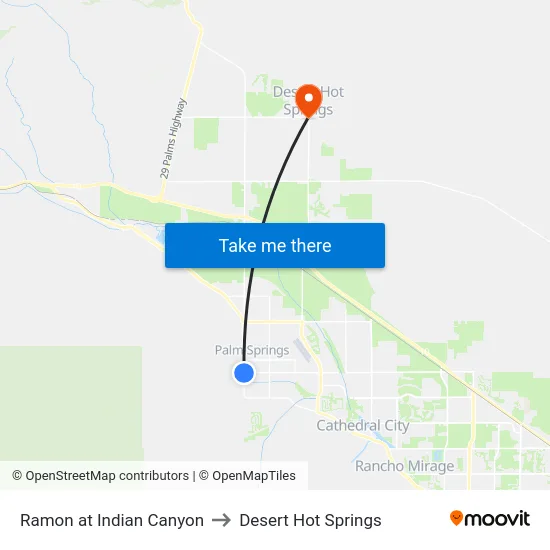 Ramon at Indian Canyon to Desert Hot Springs map