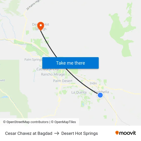 Cesar Chavez at Bagdad to Desert Hot Springs map