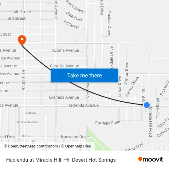 Hacienda at Miracle Hill to Desert Hot Springs map