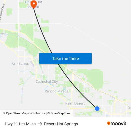 Hwy 111 at Miles to Desert Hot Springs map