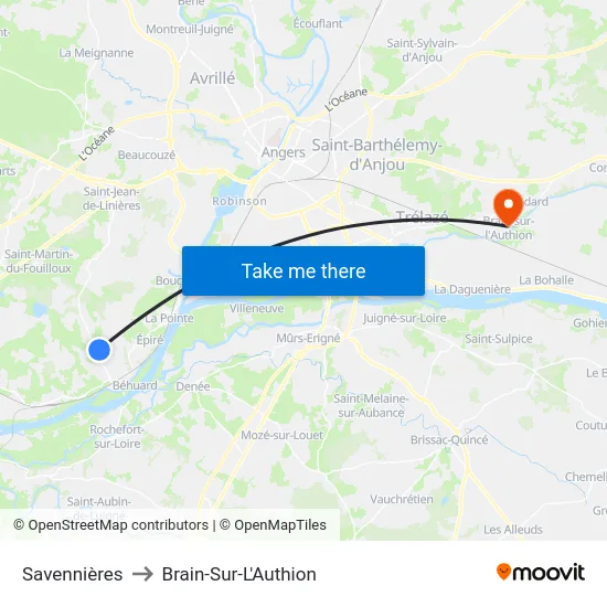 Savennières to Brain-Sur-L'Authion map