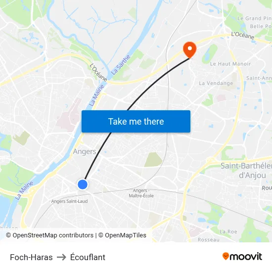 Foch-Haras to Écouflant map