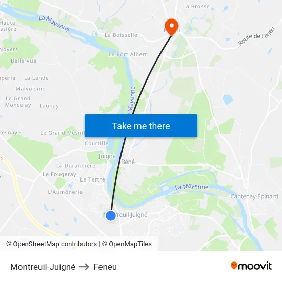 Montreuil-Juigné to Feneu map