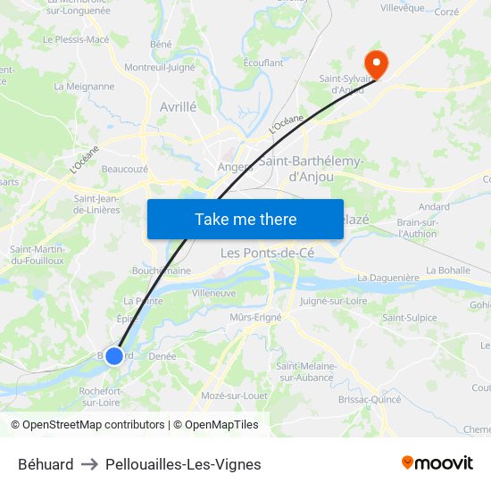 Béhuard to Pellouailles-Les-Vignes map