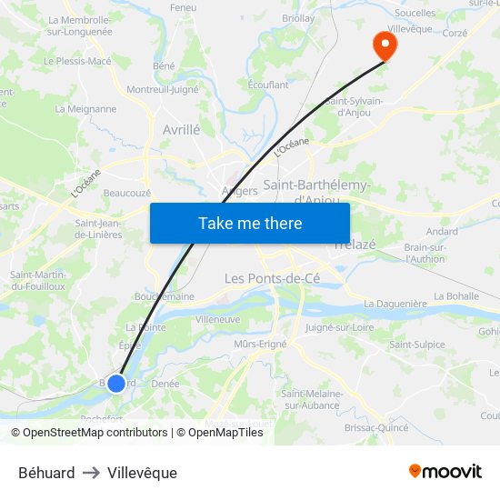 Béhuard to Villevêque map