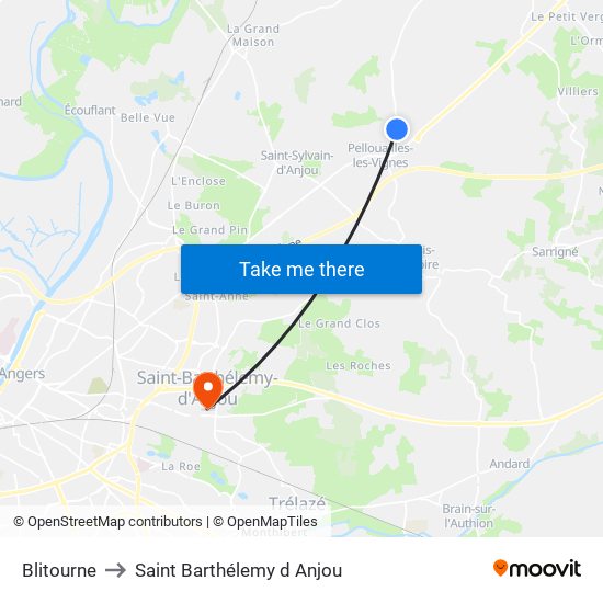Blitourne to Saint Barthélemy d Anjou map
