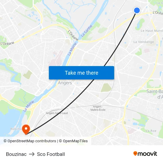 Bouzinac to Sco Football map