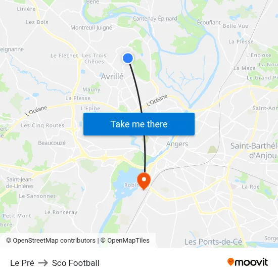 Le Pré to Sco Football map