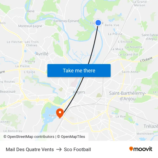 Mail Des Quatre Vents to Sco Football map