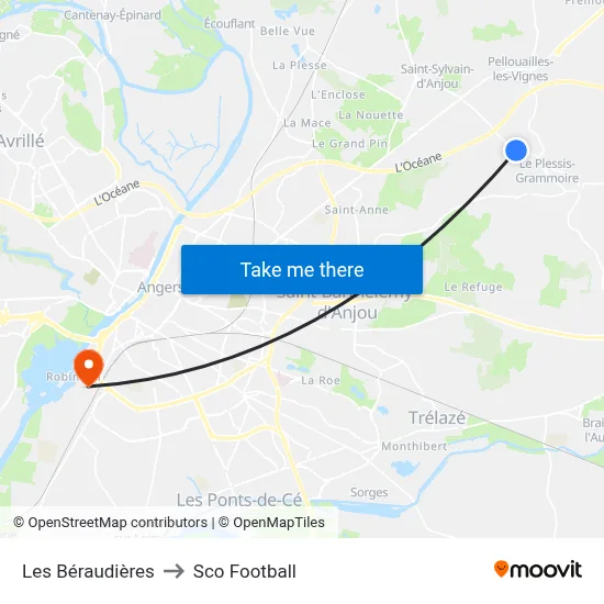 Les Béraudières to Sco Football map