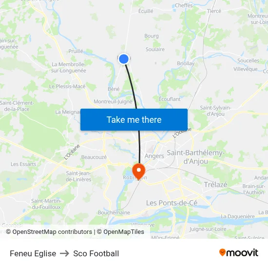 Feneu Eglise to Sco Football map