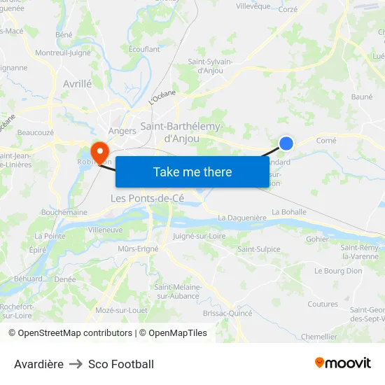 Avardière to Sco Football map