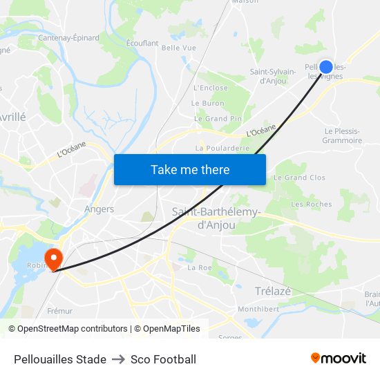 Pellouailles Stade to Sco Football map