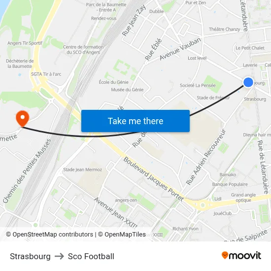 Strasbourg to Sco Football map