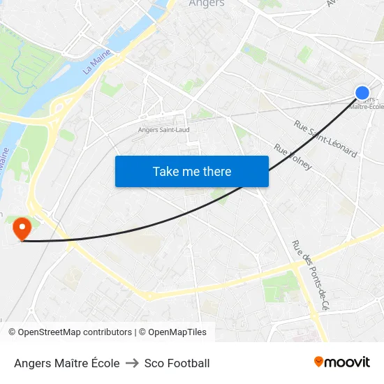 Angers Maître École to Sco Football map
