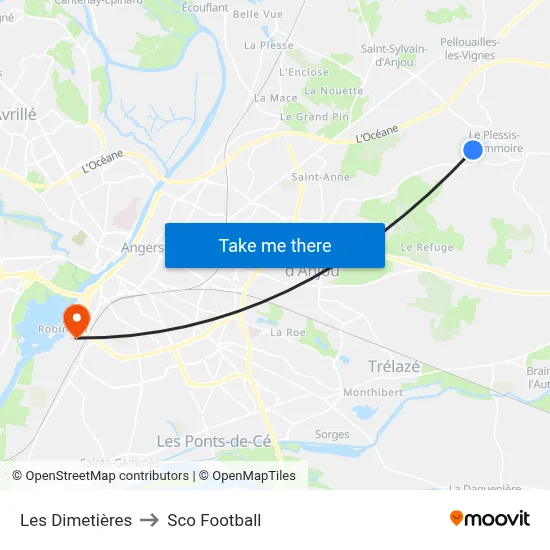Les Dimetières to Sco Football map