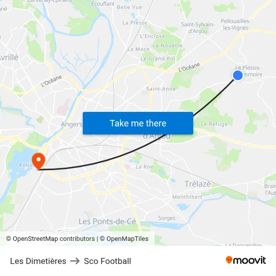 Les Dimetières to Sco Football map