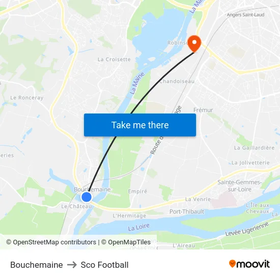 Bouchemaine to Sco Football map