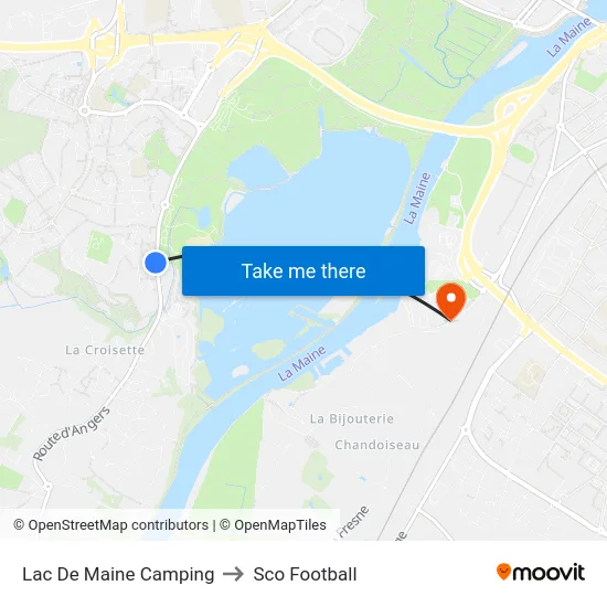 Lac De Maine Camping to Sco Football map