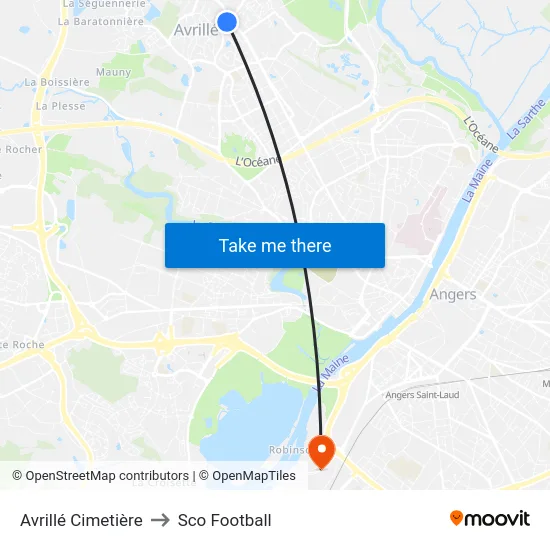 Avrillé Cimetière to Sco Football map