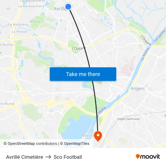 Avrillé Cimetière to Sco Football map