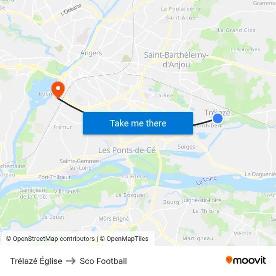 Trélazé Église to Sco Football map