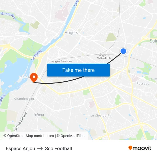 Espace Anjou to Sco Football map