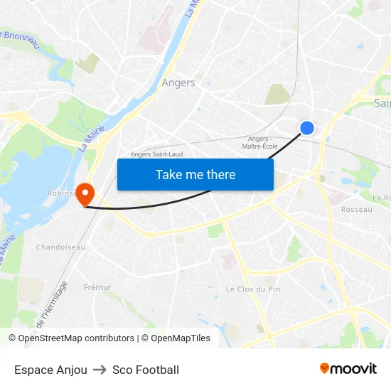 Espace Anjou to Sco Football map