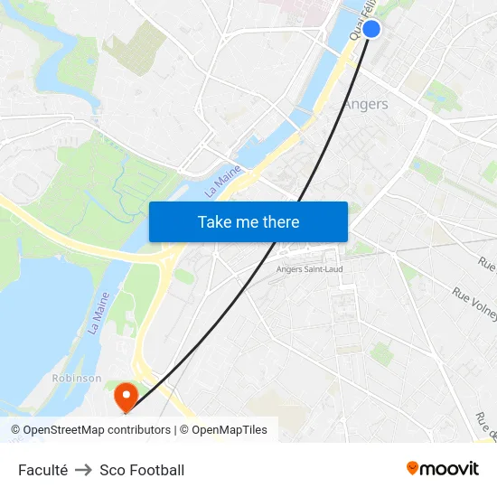 Faculté to Sco Football map