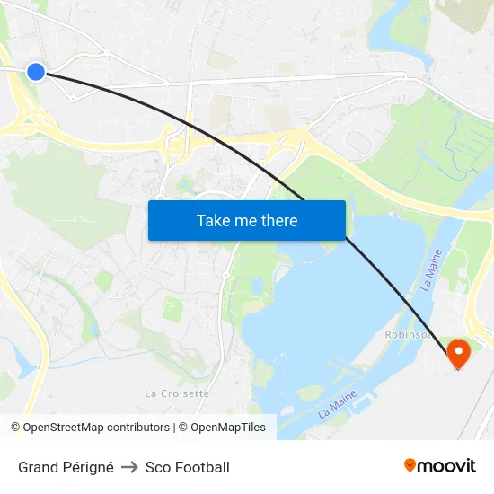 Grand Périgné to Sco Football map