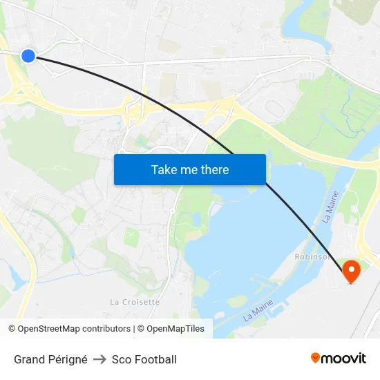 Grand Périgné to Sco Football map