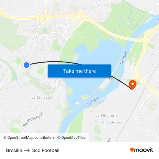 Grésillé to Sco Football map