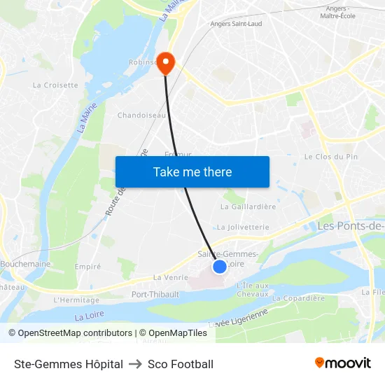 Ste-Gemmes Hôpital to Sco Football map