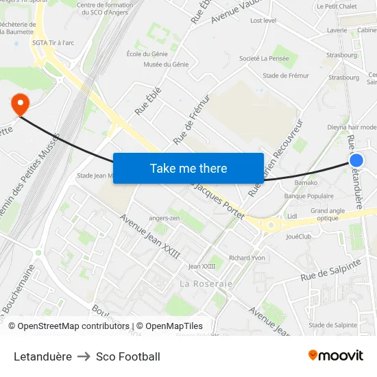 Letanduère to Sco Football map