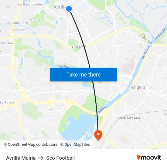 Avrillé Mairie to Sco Football map