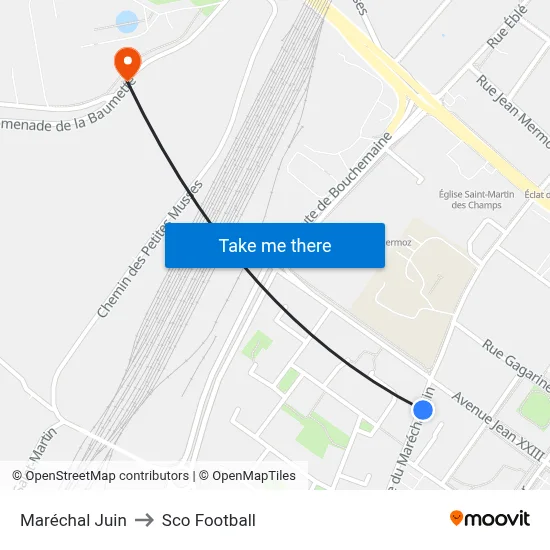 Maréchal Juin to Sco Football map