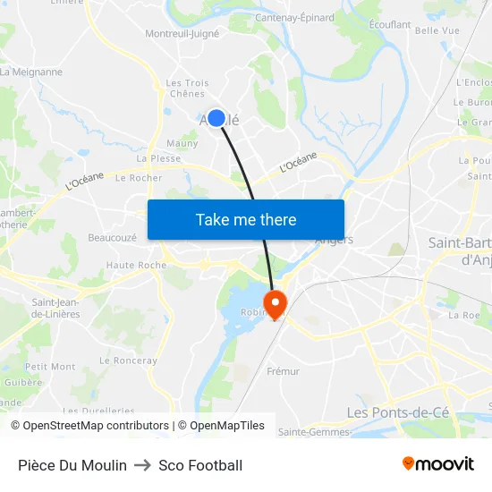 Pièce Du Moulin to Sco Football map