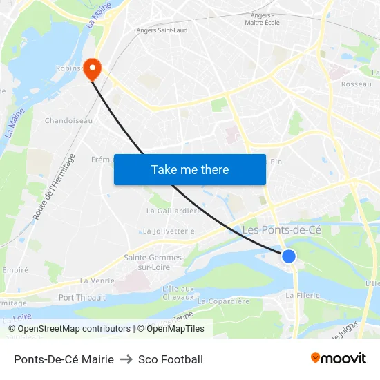 Ponts-De-Cé Mairie to Sco Football map