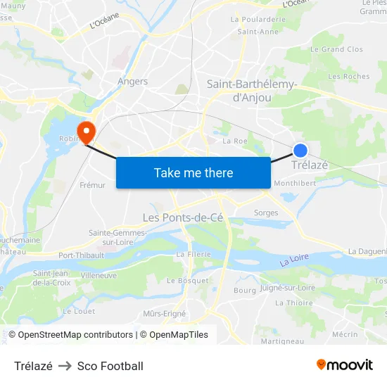 Trélazé to Sco Football map