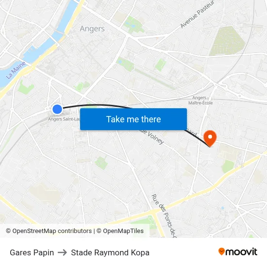 Gares Papin to Stade Raymond Kopa map