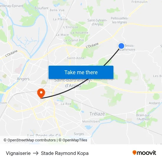 Vignaiserie to Stade Raymond Kopa map