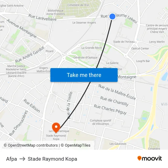 Afpa to Stade Raymond Kopa map
