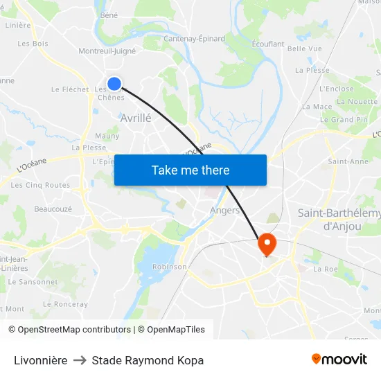 Livonnière to Stade Raymond Kopa map