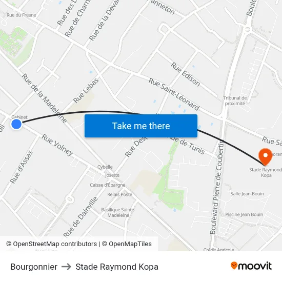 Bourgonnier to Stade Raymond Kopa map