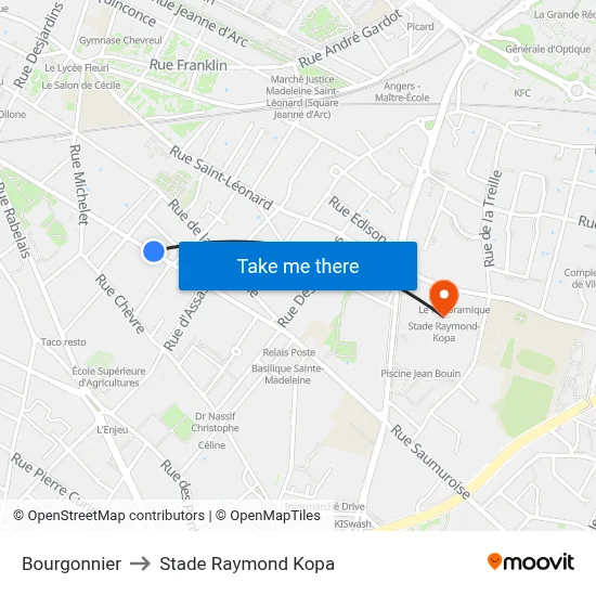 Bourgonnier to Stade Raymond Kopa map